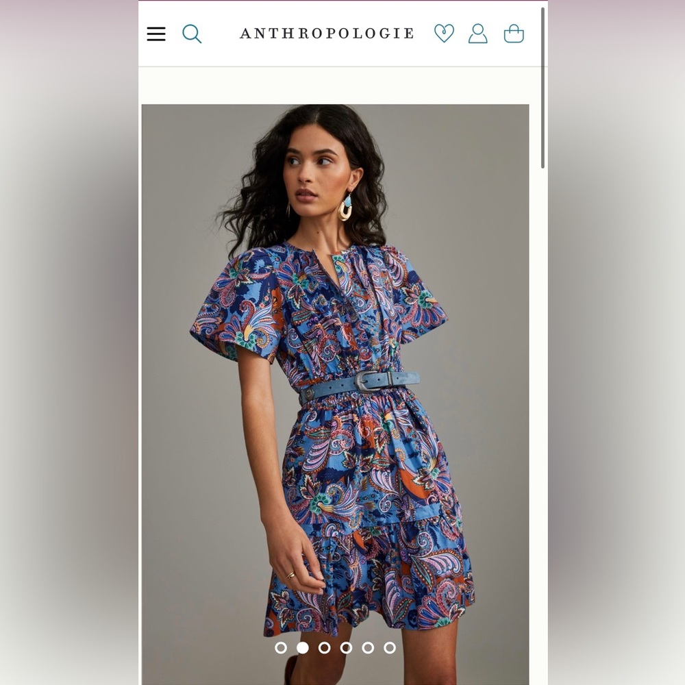 Anthropologie Blue Paisley Mini Dress